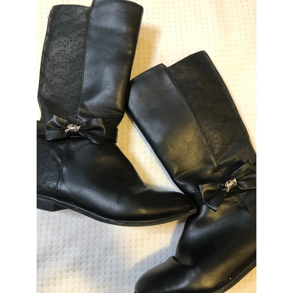 Juicy Couture Young Miss Girl Size 4 Boots Black Zip Up -12